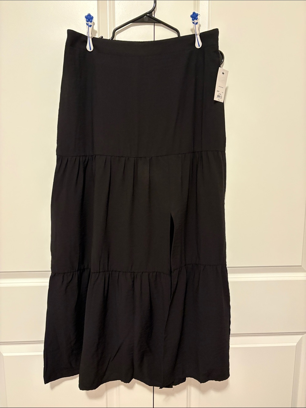 Nine West Black Tiered Maxi Skirt with Front Slit